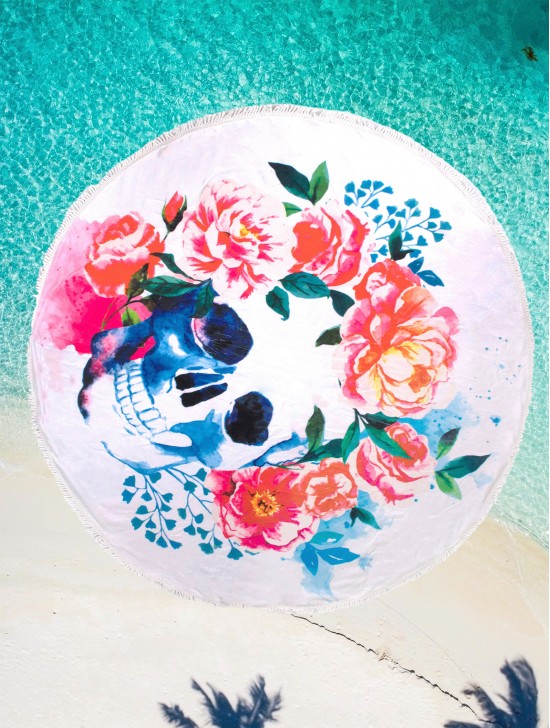 Flower Pattern Round Beach Towel